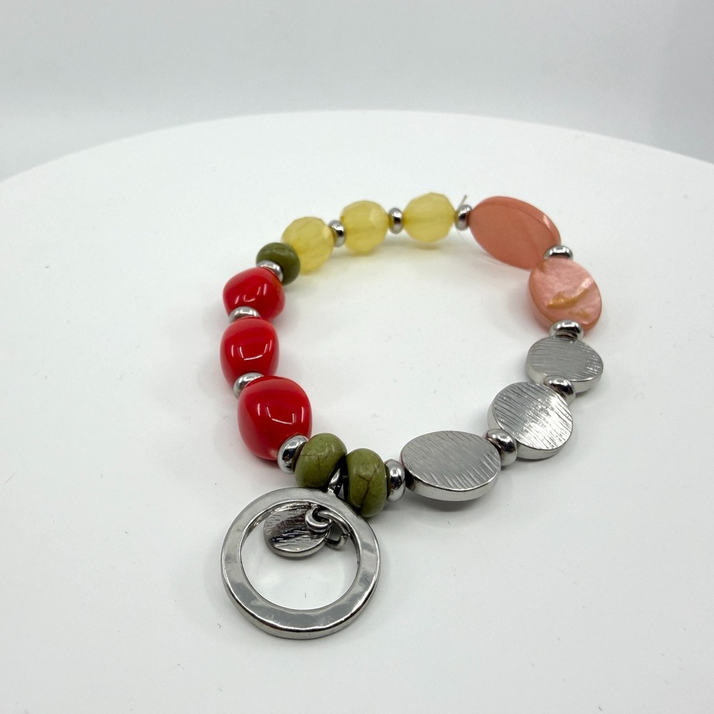 Y2K Colorful Multi-Bead Stretch Bracelet with Charm - Bohemian Jewelry Gift